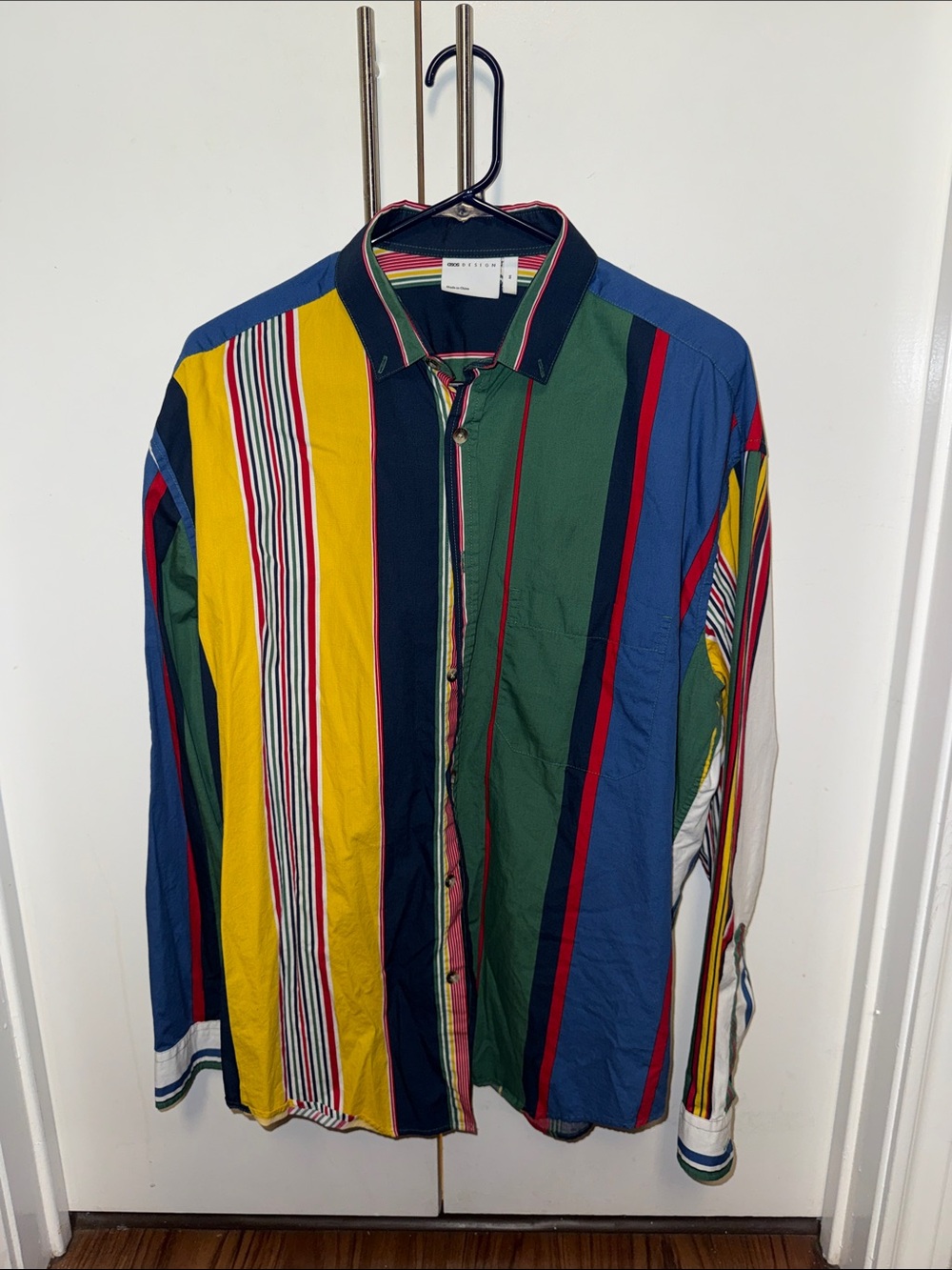 Men's Multicolor Striped Button-Up Shirt - Bold Vertical Stripes